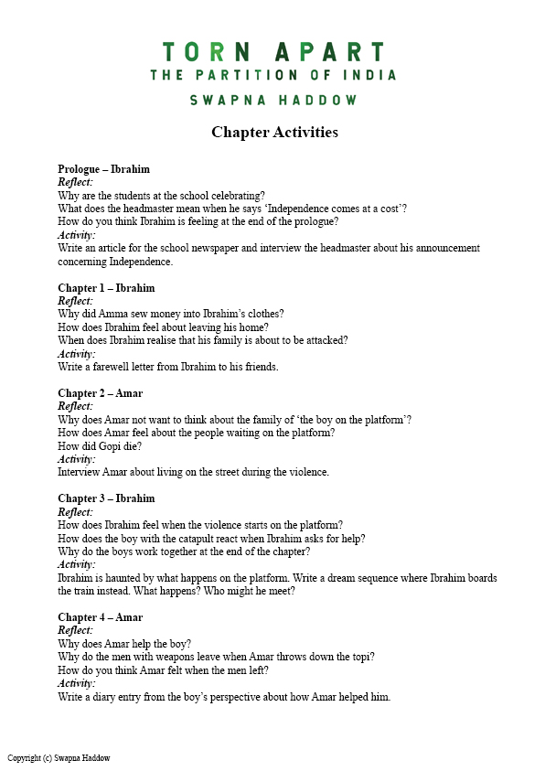 Torn Apart Chapter Notes and Activities